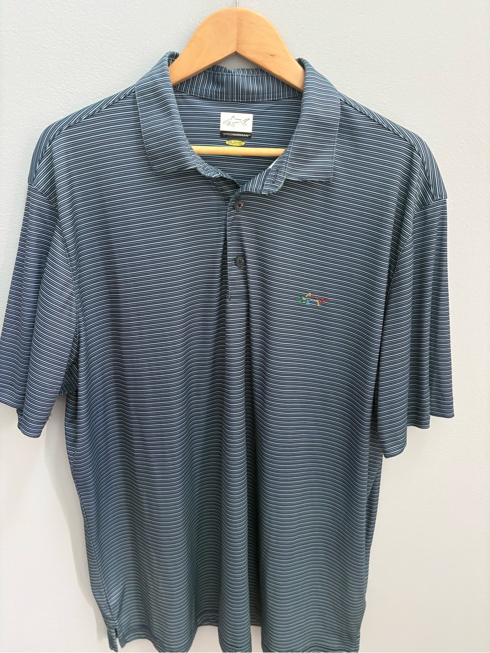 Greg Norman Collection Blue Striped Performance Golf Polo